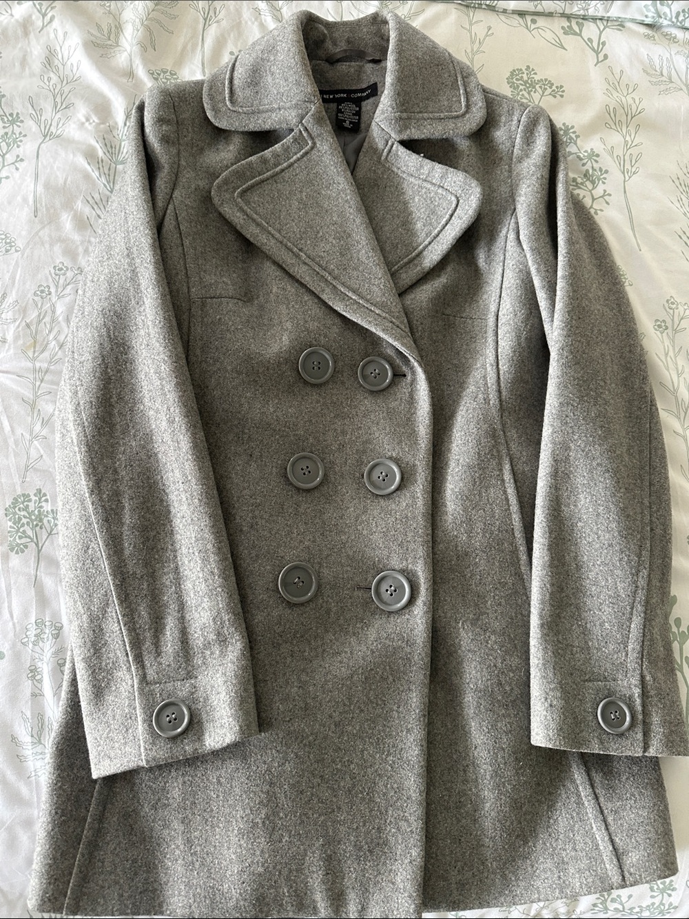 New York & Company Light Gray Double-Breasted Pea Coat